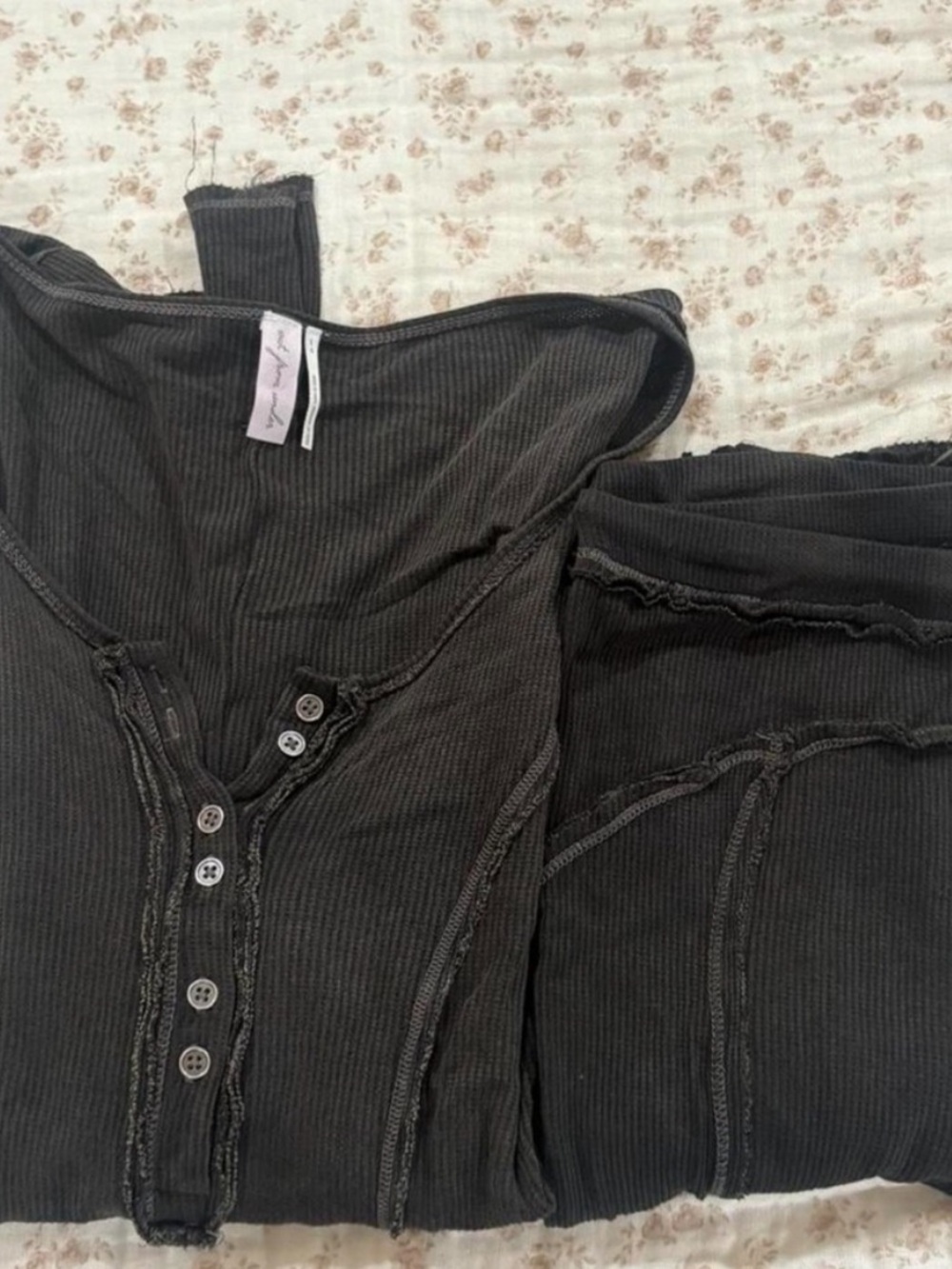 Urban Outfitters Charcoal Ribbed Henley Lounge Set